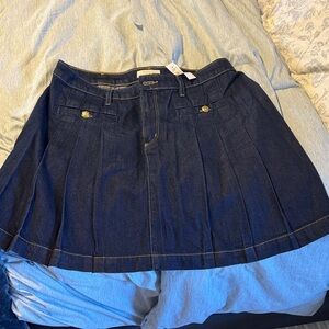Loft Dark Indigo Pleated Denim Skirt